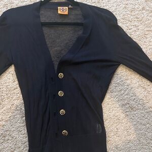 Tory Burch sheer  Navy Cardigan with Gold Accents